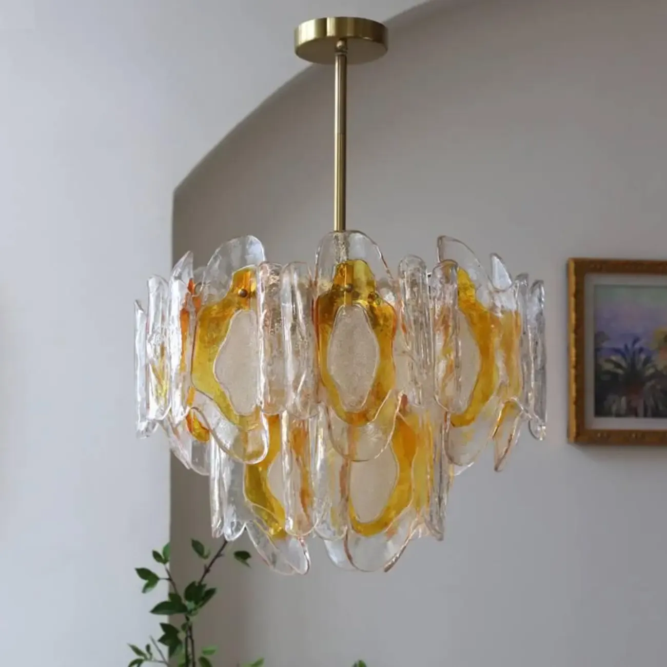 Gold Crystal Glass Flower Modern Linear Chandelier