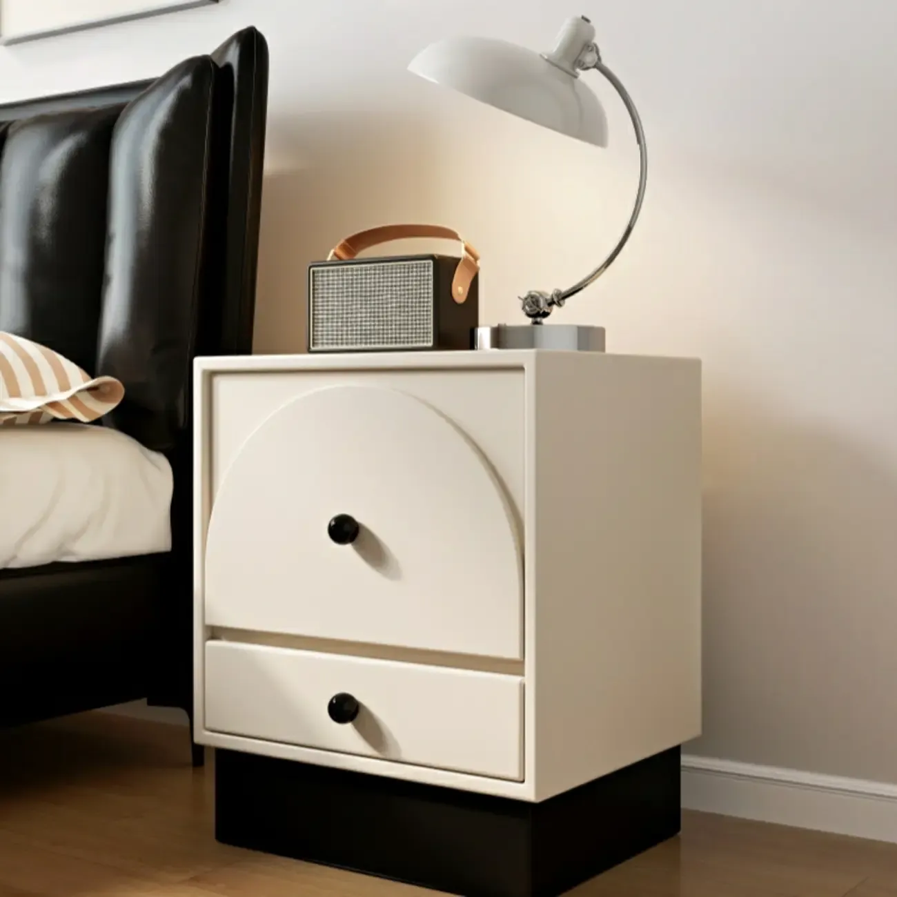 2 Drawers Modern Wood Off-White Nightstand