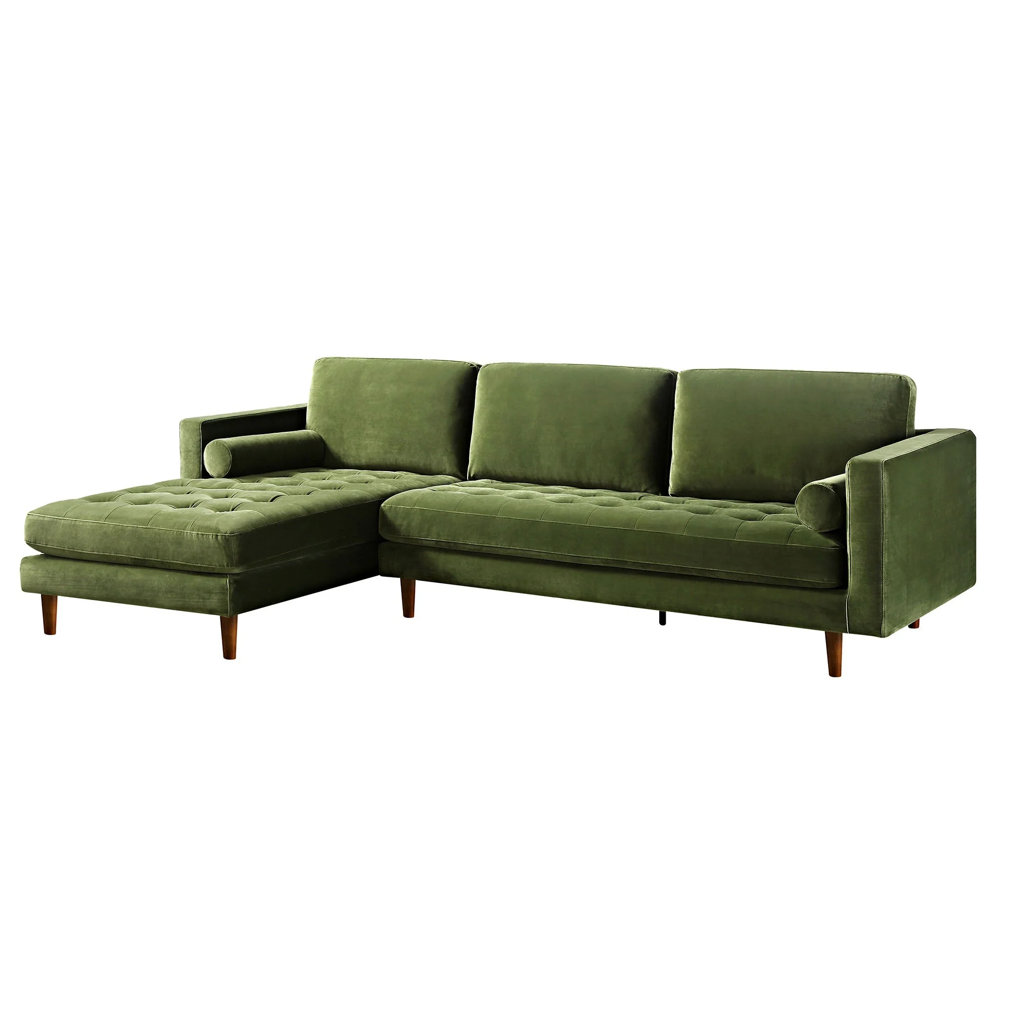 Moss Green Velvet Grand 4-Seater Chaise End Sofa, Left Hand Facing