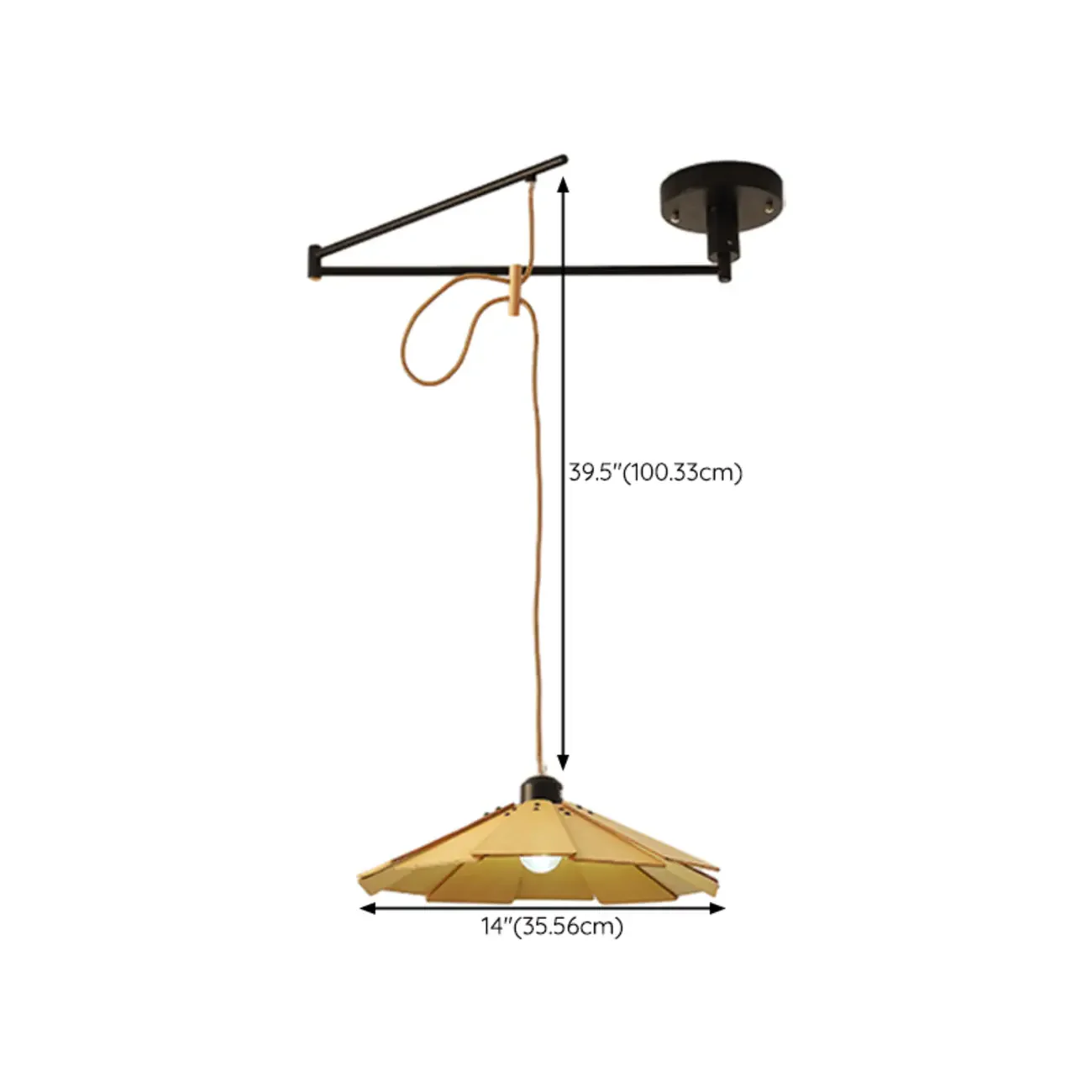 Modern Flexible Round Pendant Light in Solid Wood and Metal