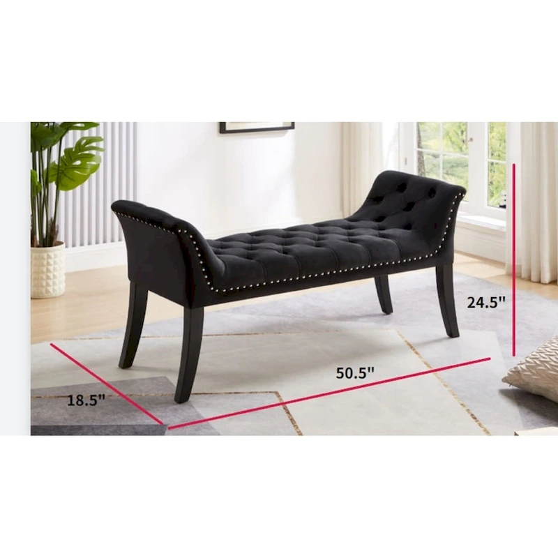 Upholstered Footrest Stool Rectangular Velvet fabric Accent Bench - 50.00L * 18.50W * 24.50H