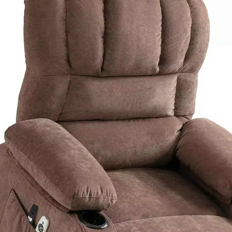 HomeRoots 39 Brown Faux Leather Heated Massage Lift Assist Recliner With USB