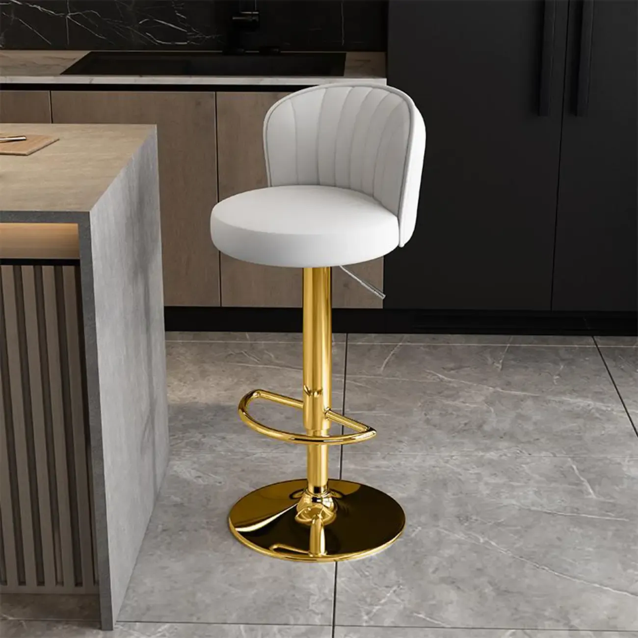 Modern Leather Adjustable Swivel Bar Stools with Back