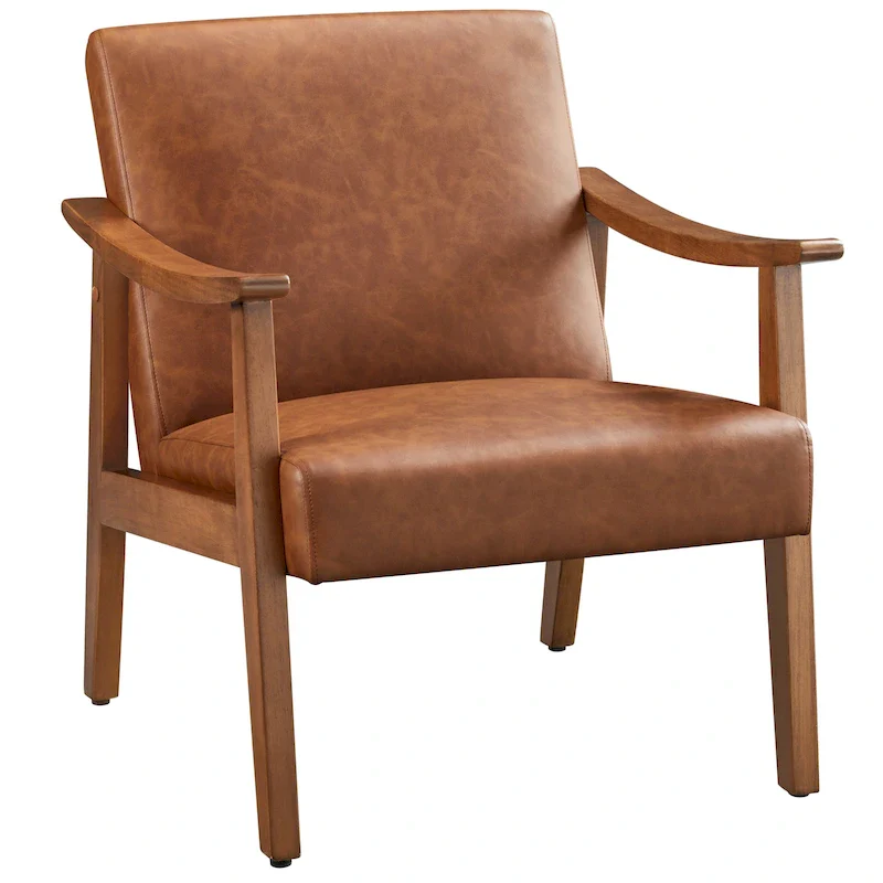 Upholstered Boucle Accent Chair with Solid Wood Legs
