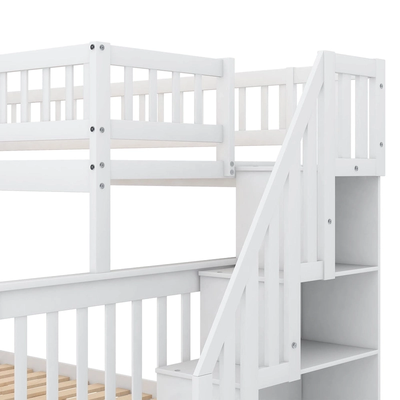 Twin over Full Bunk Bed with Trundle and Staircase,Gray