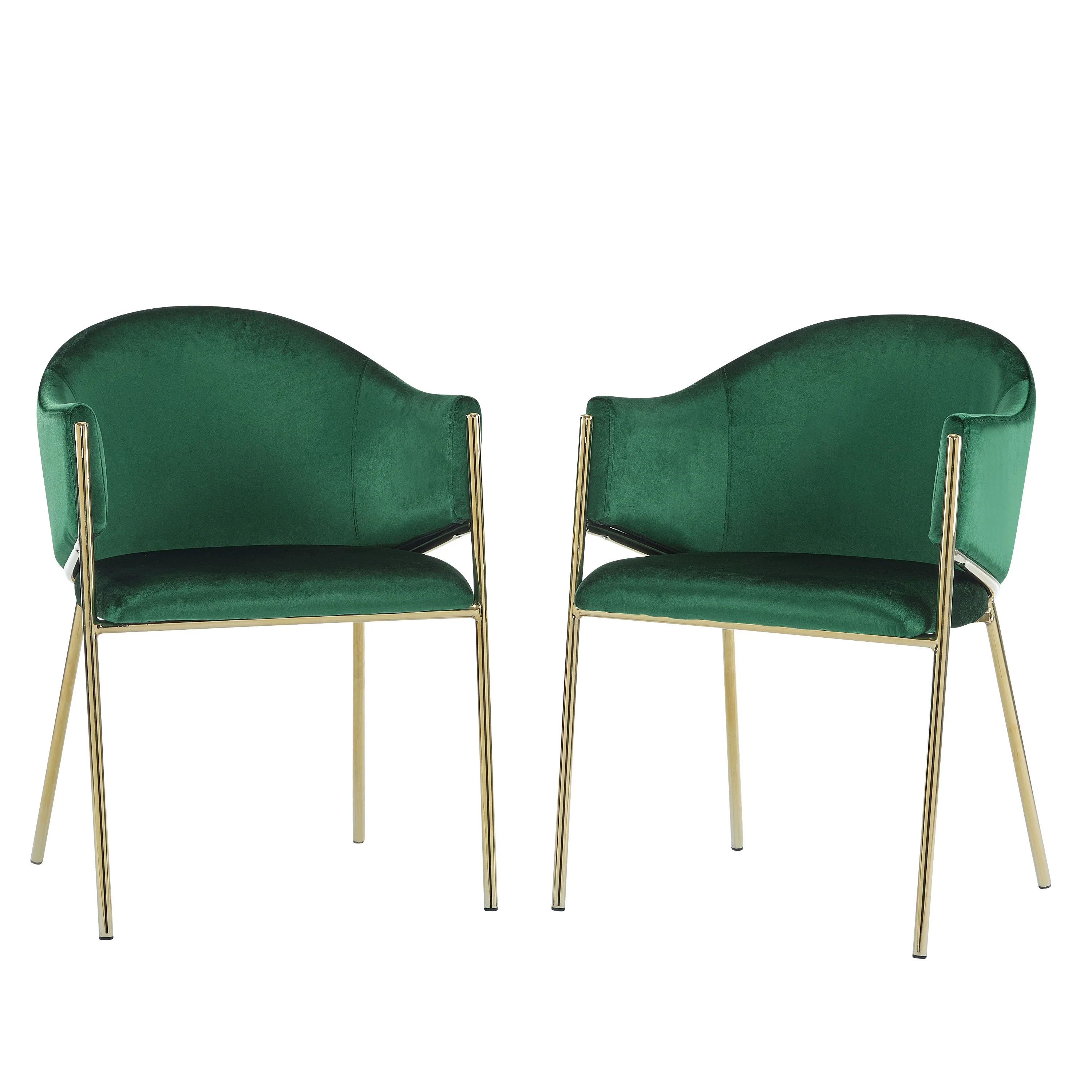 Velvet Dining Chairs with Gold Metal Frame, Set of 2
