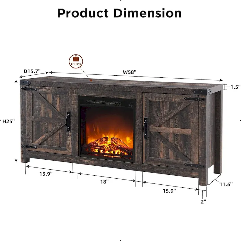 Farmhouse Fireplace TV Stand, Rustic Entertainment Center