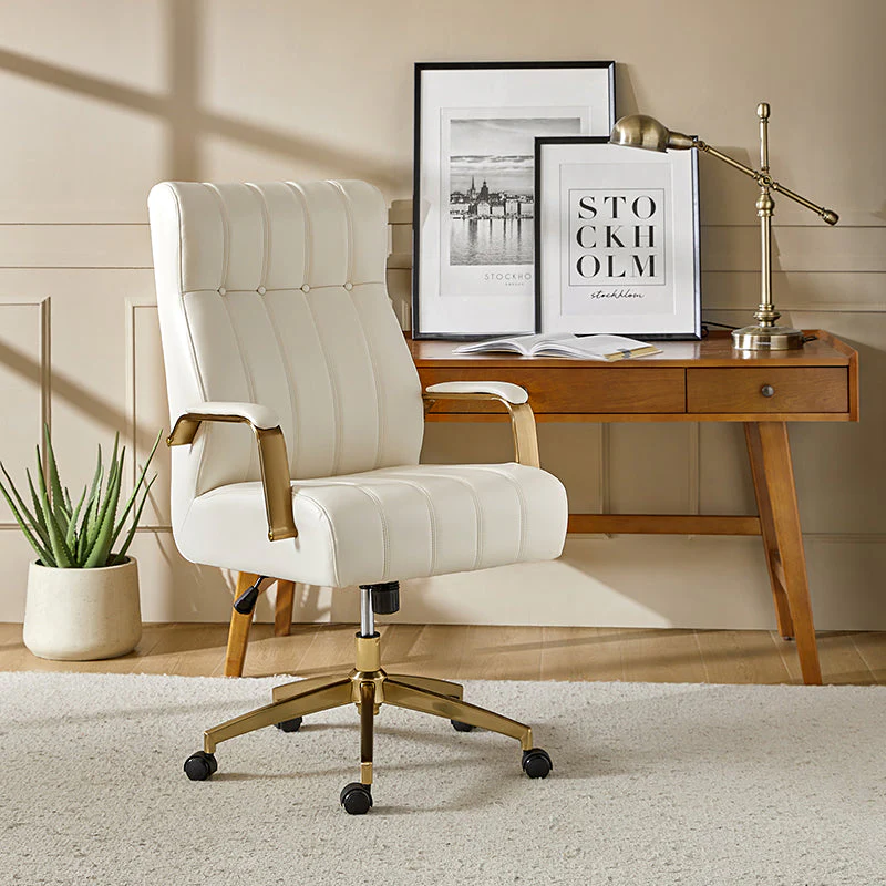 PU Leather Executive Office Chair with Channel & Button Tufting, Adjustable Height, Tilt & Swivel | Ivory / Camel / Brown / Black / Navy / Sage | Single Seat