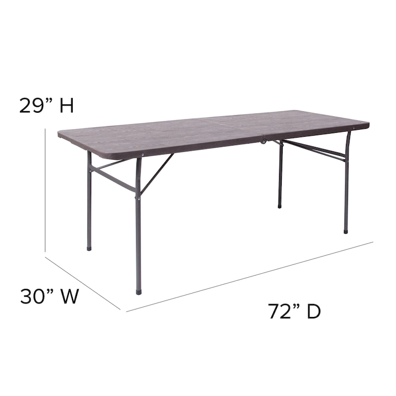 30W x 72L Bi-Fold Plastic Banquet and Event Folding Table with Carrying Handle - 72D x 30W x 29H