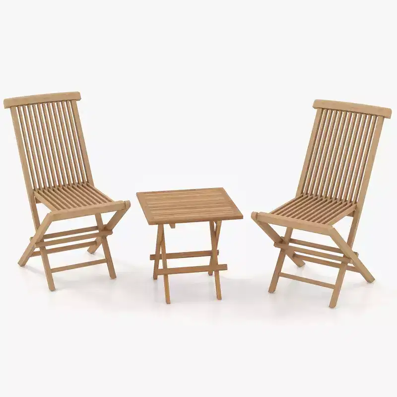 Costway 3PCS Patio Bistro Set Square Table Indonesia Teak Wood Folding Chair Slatted Tabletop Seat