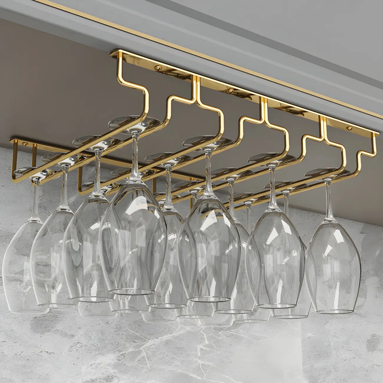 Gold Rectangular Hanging Metal Wine Glass Rack