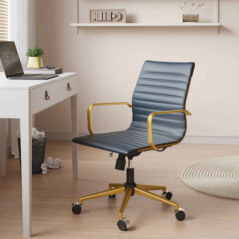Black Ribbed Swivel Office Chair with Tilt Function