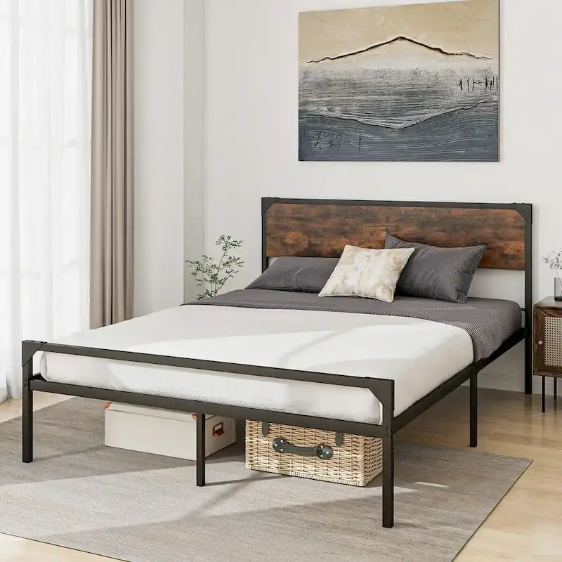 Platform Full/Queen Bed with Rustic Headboard and Footboard