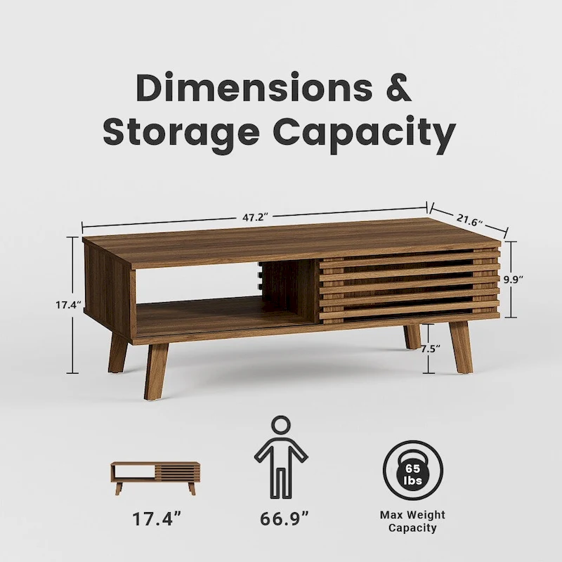 FURNIWAY Slatted Coffee Table
