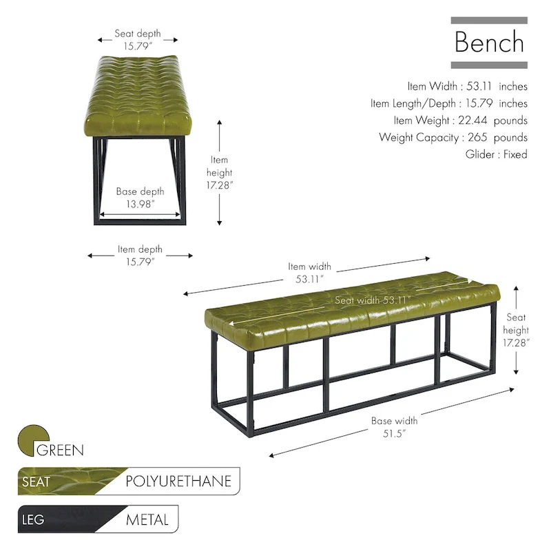 Black Faux Leather Accent Bench with Metal Frame