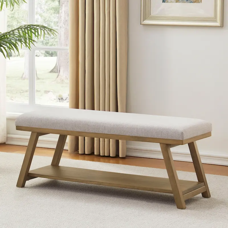 Solid Wood Shoe Bench with Cushion Entryway Shoe Bench