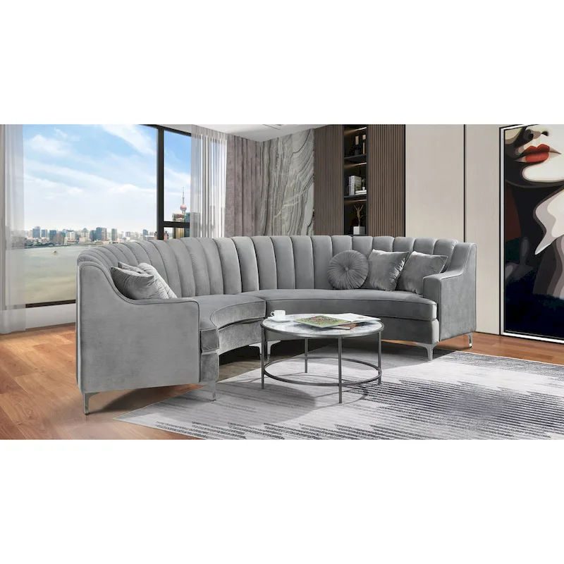 142 Velvet Fabric Curve Sectional Sofa - 142