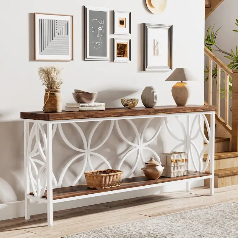 Extra Long Sofa Table with Metal Frame & Rustic Wood Finish - 70.86  L x 11.81  W x 31.88  H