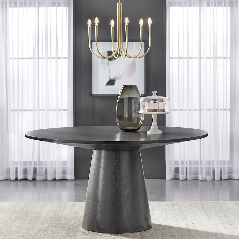 Round Dining Table with Pedestal Base - Ebony/White/Driftwood/Walnut, Seats 6