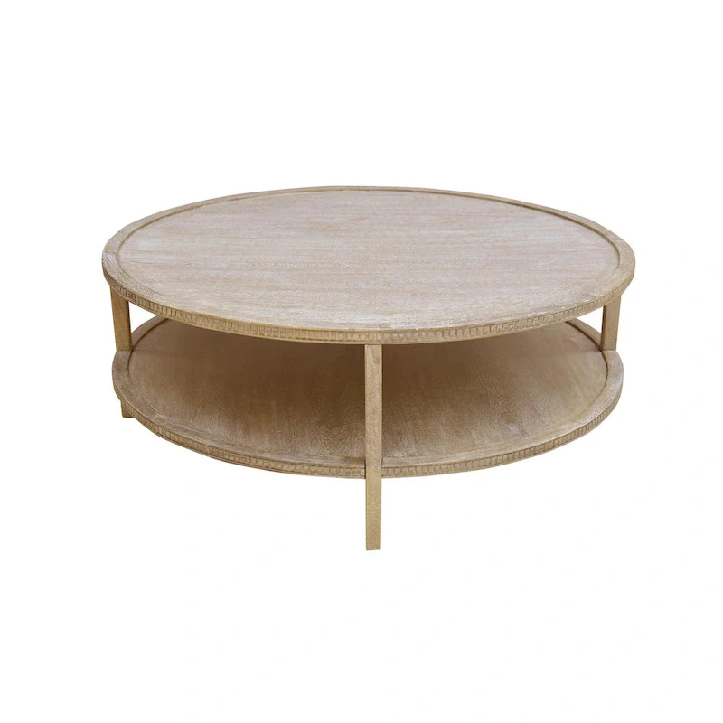 Rohan 48-inch Round Mango Hardwood Coffee Table with Shelf