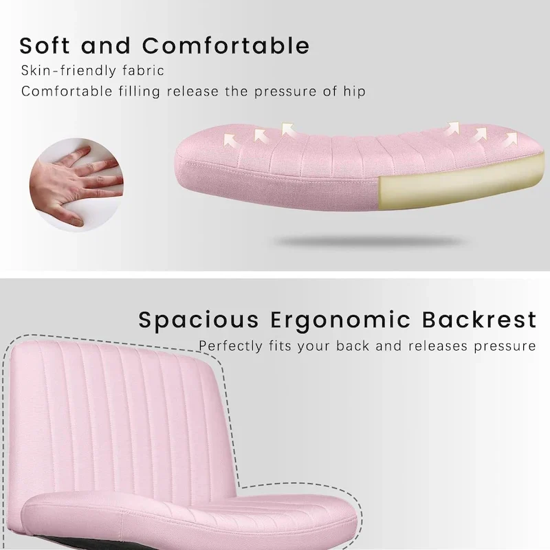 Bossin Criss Cross Chair Armless Office Desk Chair with Wheels,Fabric Padded Cross Legged Chair, Swivel Wide Seat Vanity Chair