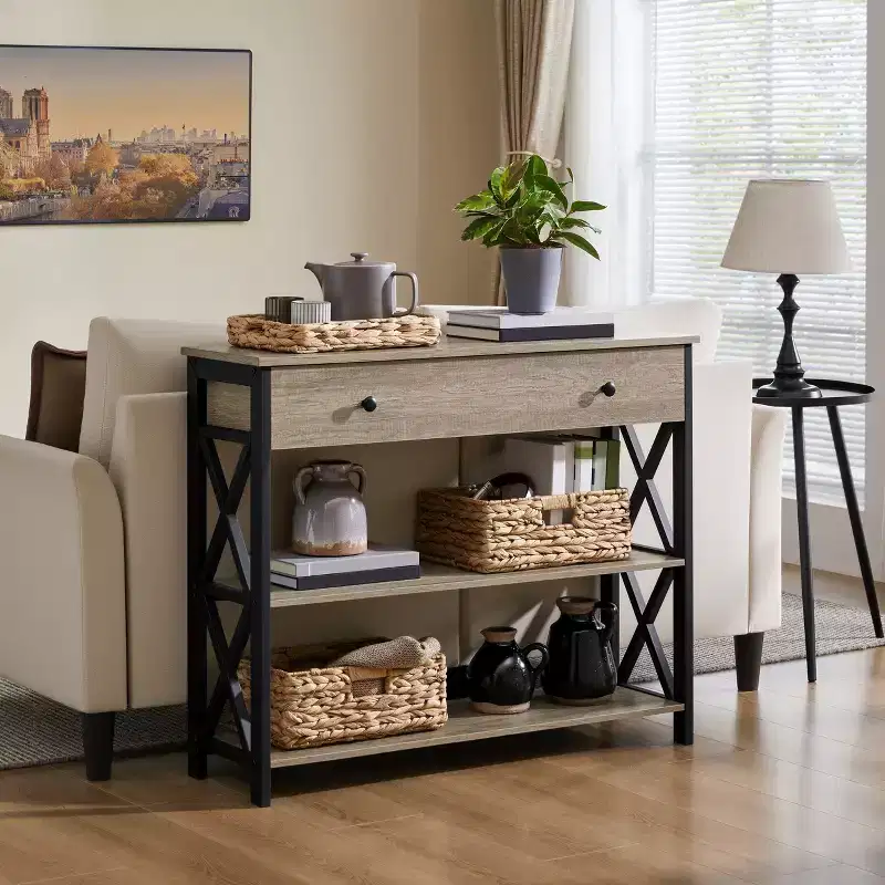 Yaheetech Vintage Wooden Console Table with 1 Drawer and 2 Open Shelves