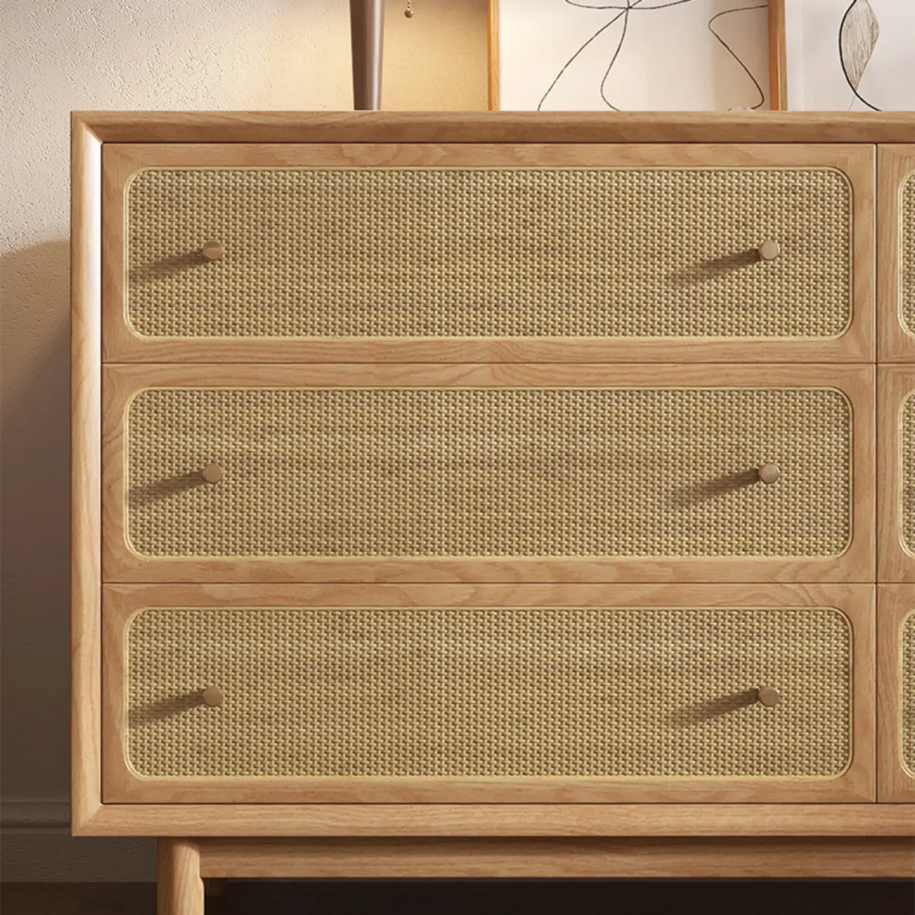 Tropical Wooden Dresser with Drawers and Gold Handles