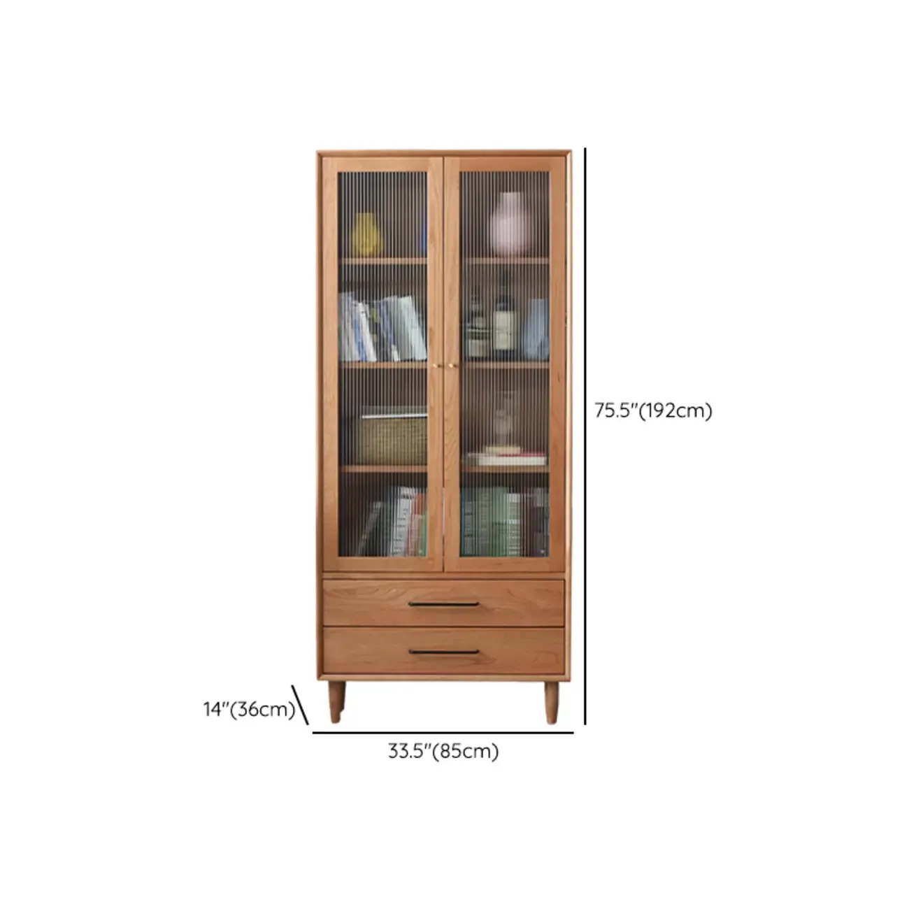 Narrow Modern Natural Wood 2-Drawer Bookcase