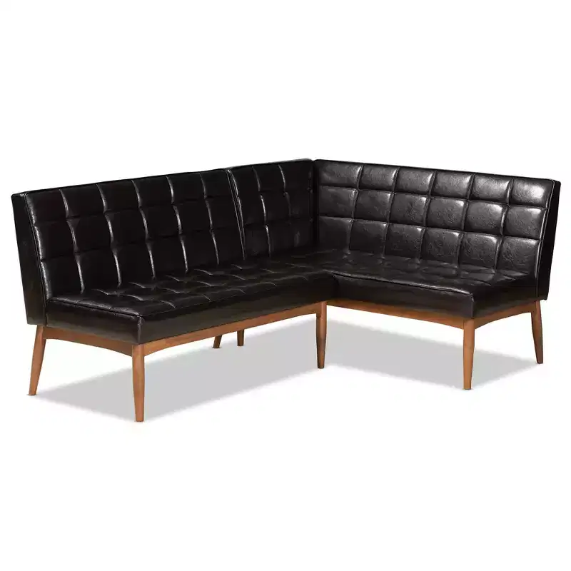 2pc Sanford Wood Dining Nook Banquette Set Brown - Baxton Studio