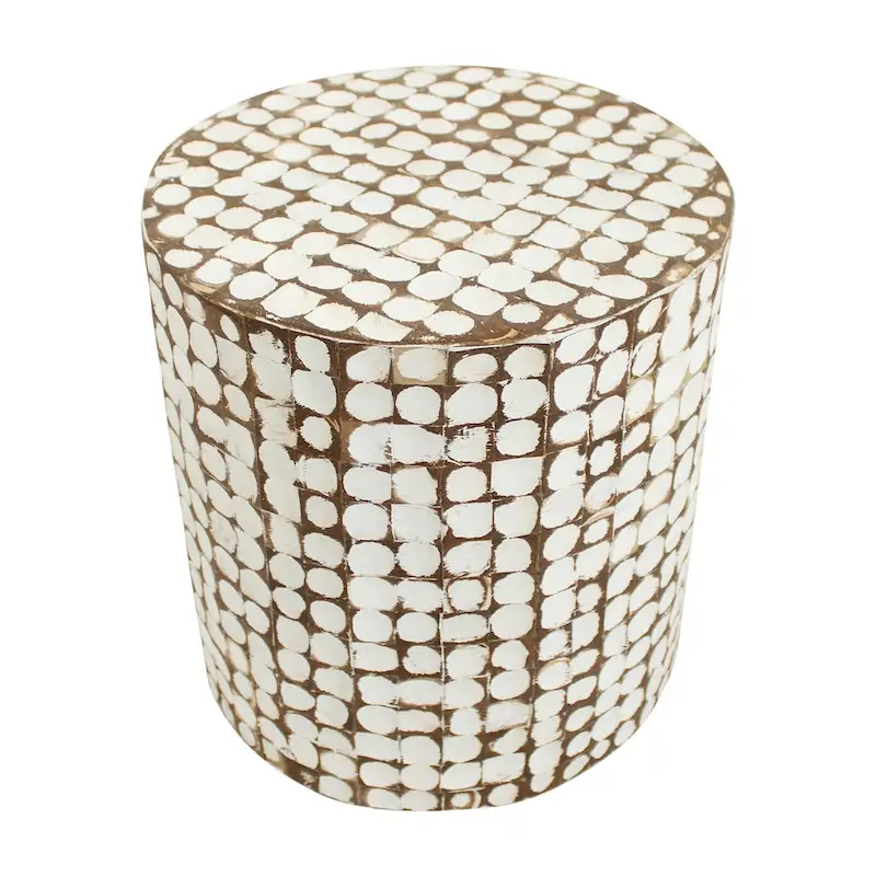 Round Coconut Shell Mosaic Accent Table by East at Main