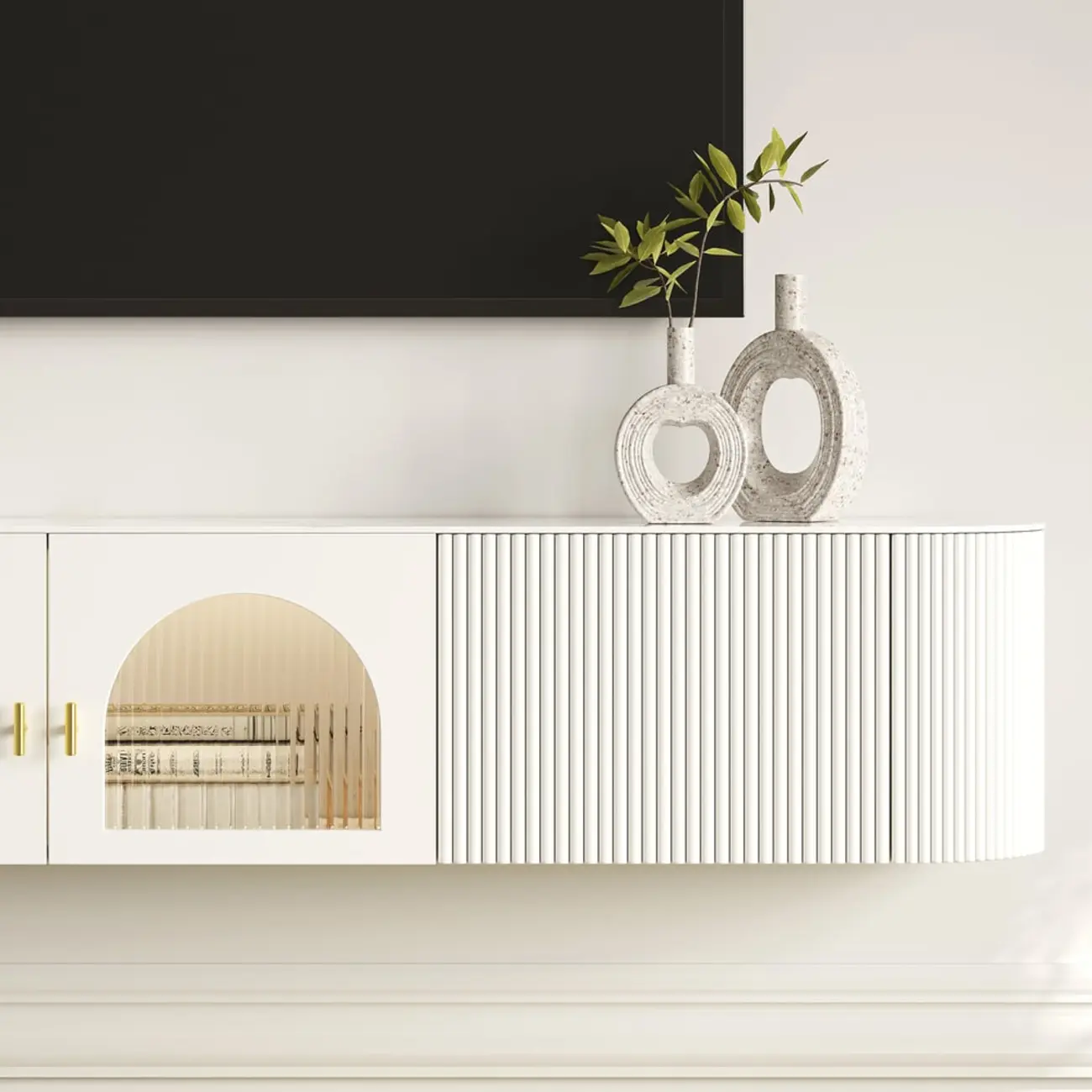 White Modern Marble 2-Drawer Wall-Mounted TV Stand