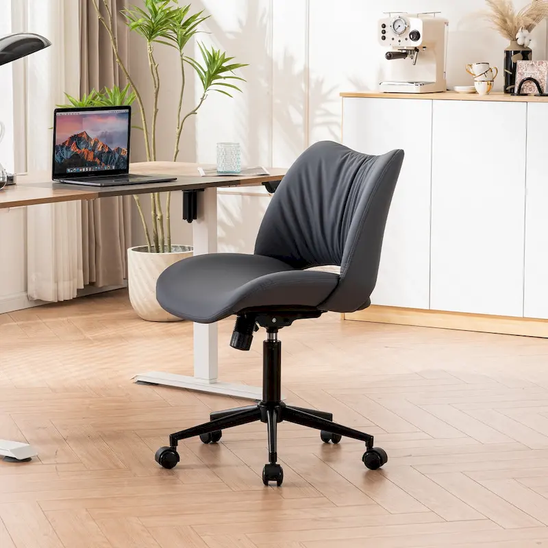 Leather Swivel Office Chair with Wheels - Armless