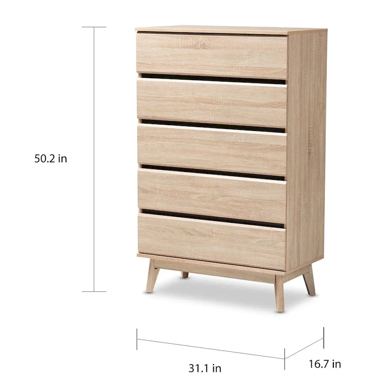 5-Drawer Chest with Tapered Legs – Oak Brown and Dark Grey