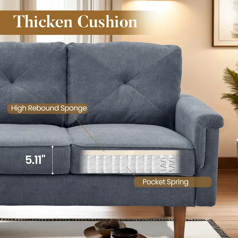 Mid-Century 3-Seat Upholstered Sofa with Wood Legs