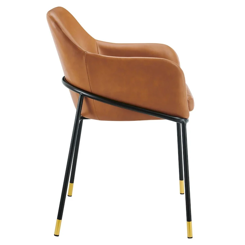 Tan Retro Modern Vegan Leather Dining Armchair with Metal Legs – Single Seat