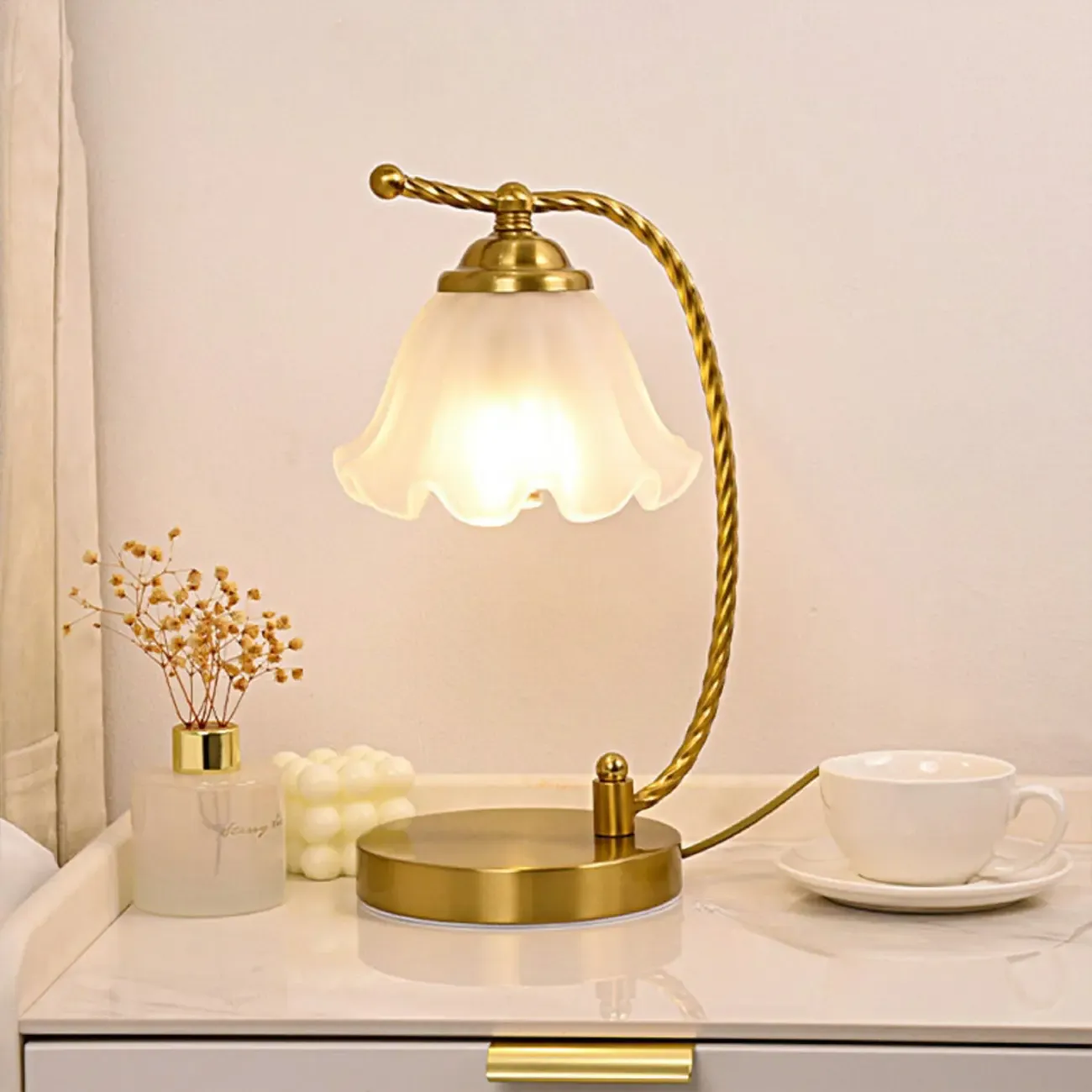 Gold Flower Kids Lamp Frosted Glass LED for Bedroom