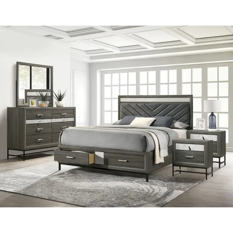 Furniture of America Heinisk Contemporary Grey 5-Piece Platform Bedroom Set