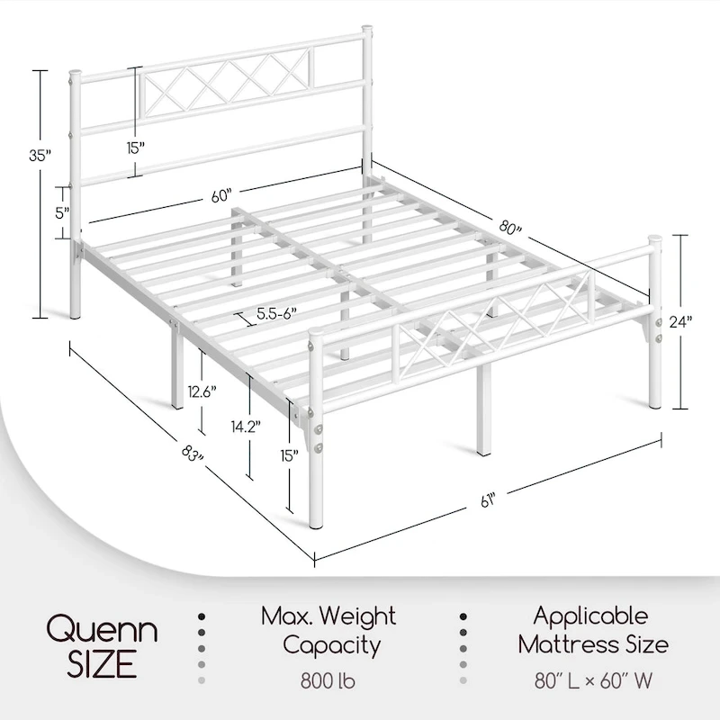 Yaheetech Metal Bed Frame Mattress Foundation with Slatted Bed Base