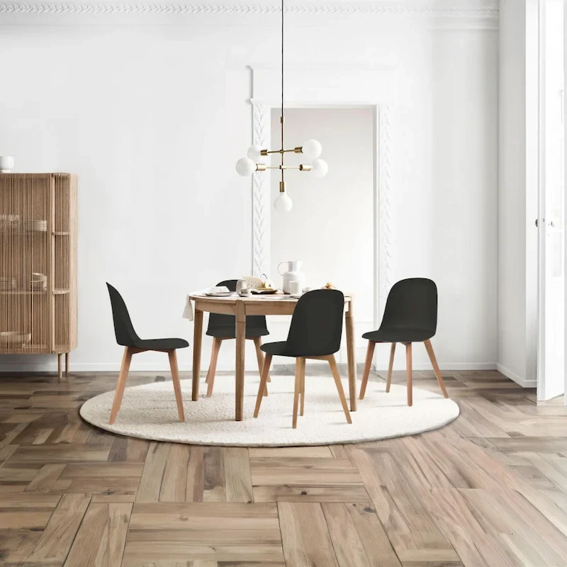 Set of 2 Plastic Dining Side Chairs with Wood Base