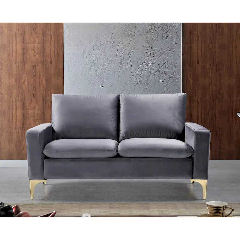 Velvet Loveseat with Gold-Tone Legs
