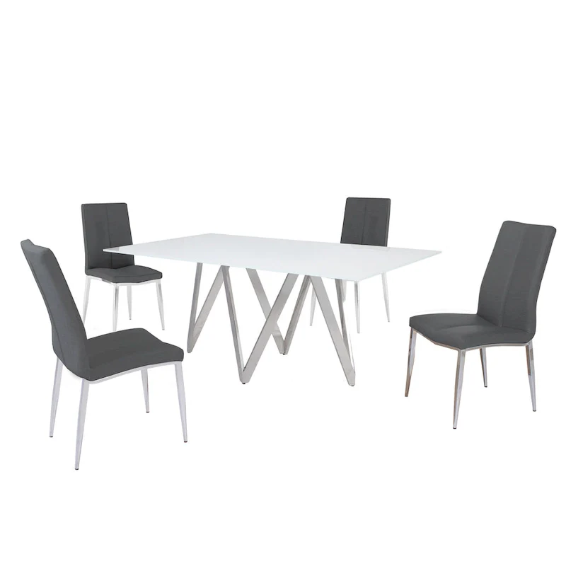 Somette Alyssa Starphire White 5-Piece Dining Set