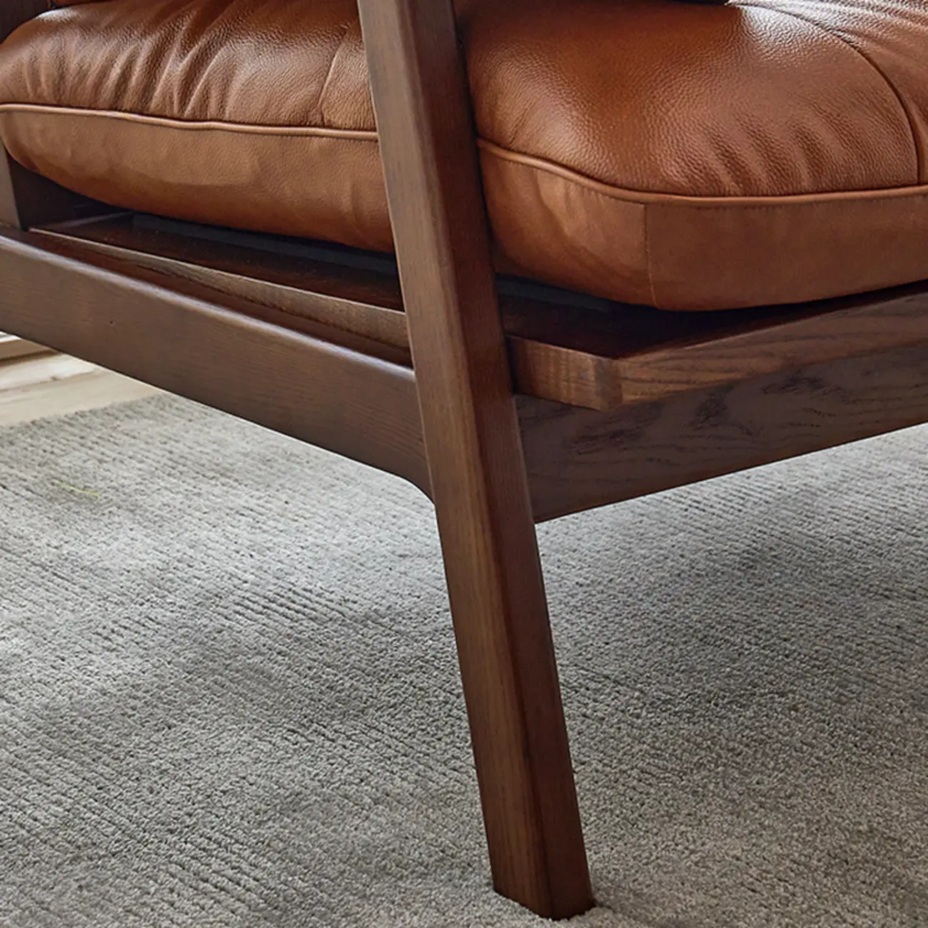 Brown Upholstered Genuine Leather Living Room Accent Chair