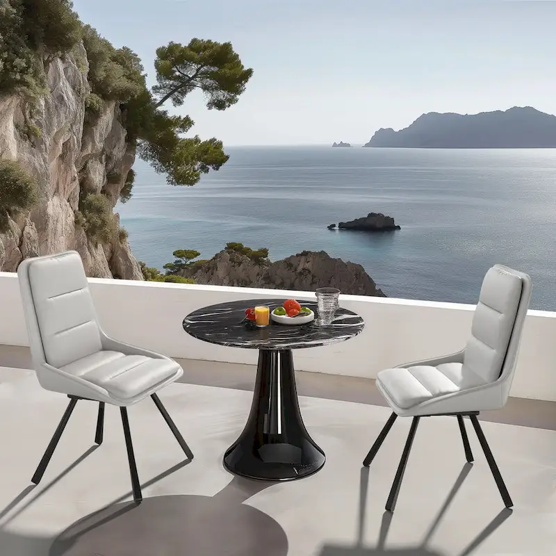 Set of 2 Upholstered Swivel Dining Chairs PU Leather with Metal Legs - 18.5x18.5x37 inch