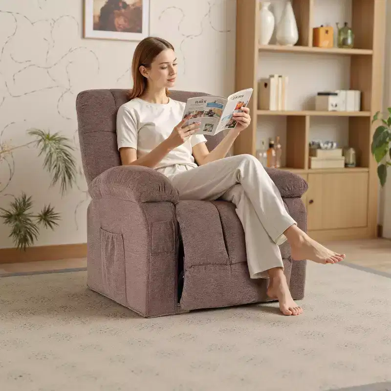 Zeus & Ruta Manual Adjustable Recliner Chair with Breathable Fabric , Side Pockets & High Backrest