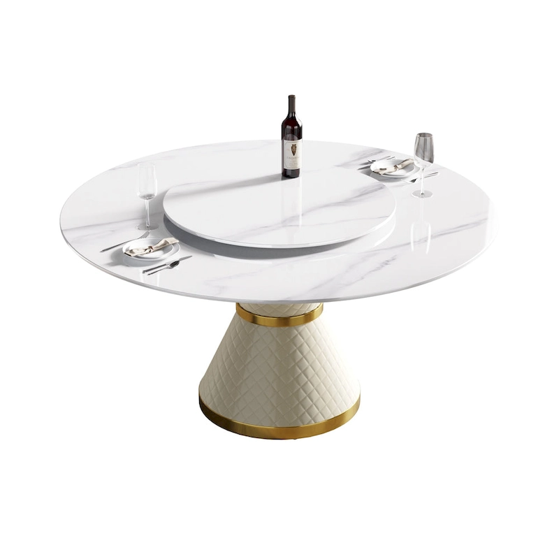 59 Modern Marble Dining Table Round Dining Table with Lazy Susan