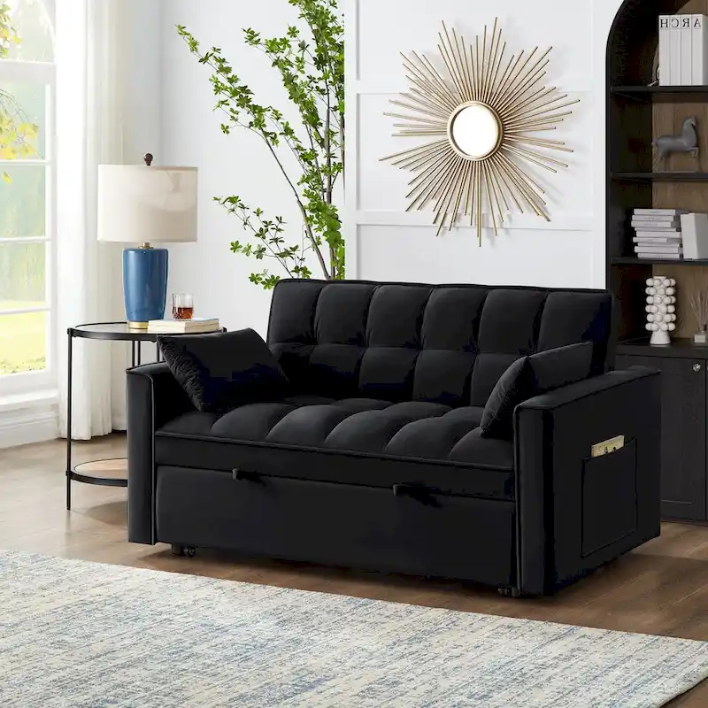 Convertible Loveseat with Adjustable Backrest and Storage Pockets