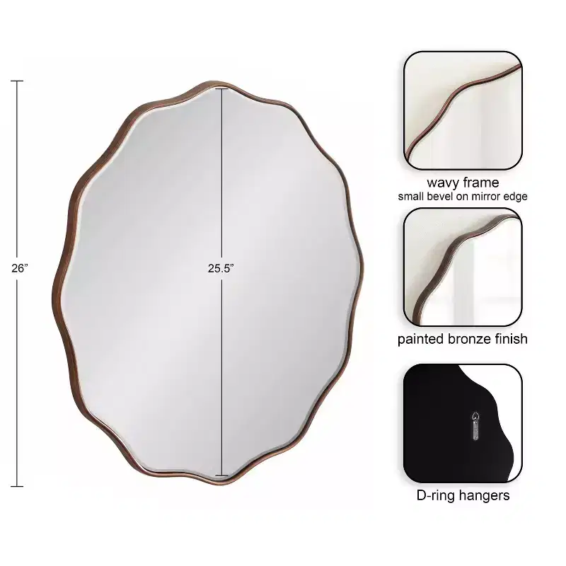 Kate & Laurel All Things Decor 26" Viona Round Scalloped Mirror Diameter Bronze