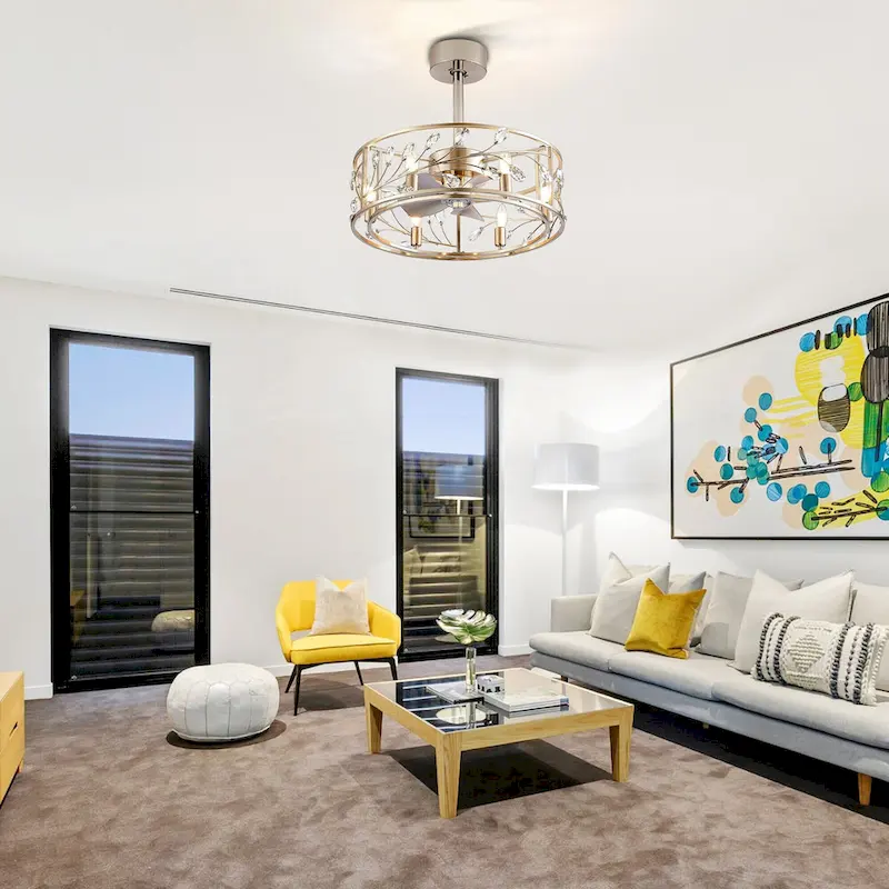 20  Caged Ceiling Fan with Crystal Light Kit Remote Control - 20 inch