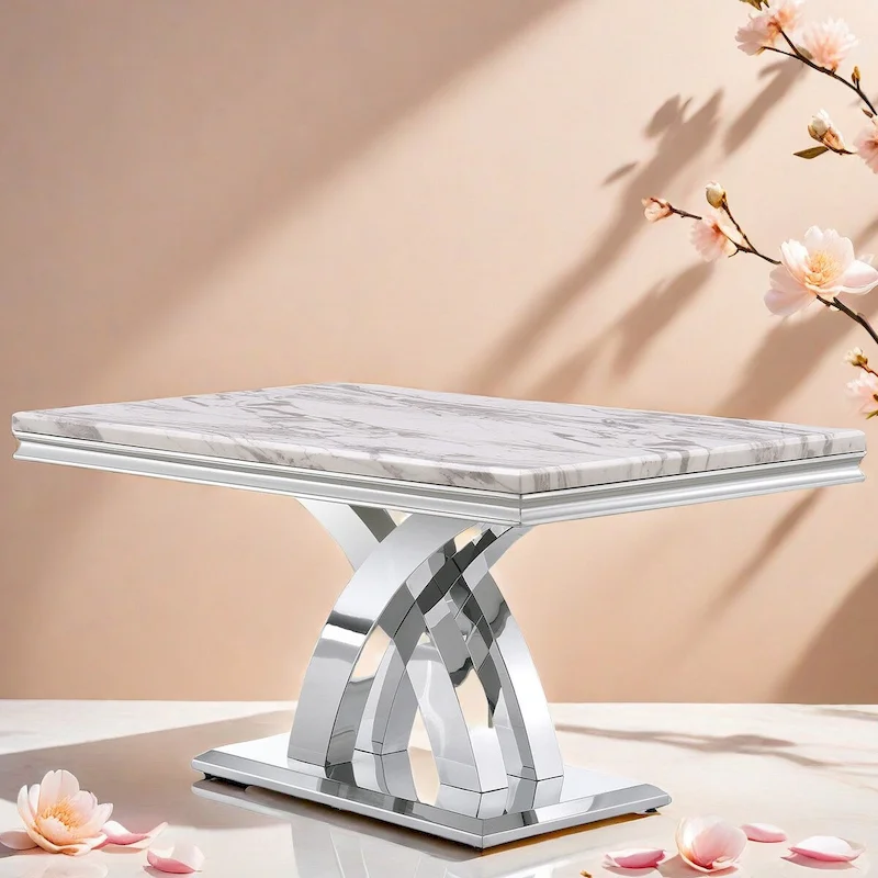 Black and Gold Dining Room Table with 65-inch top and Gold Polished Stainless Steel Metal Double X Base