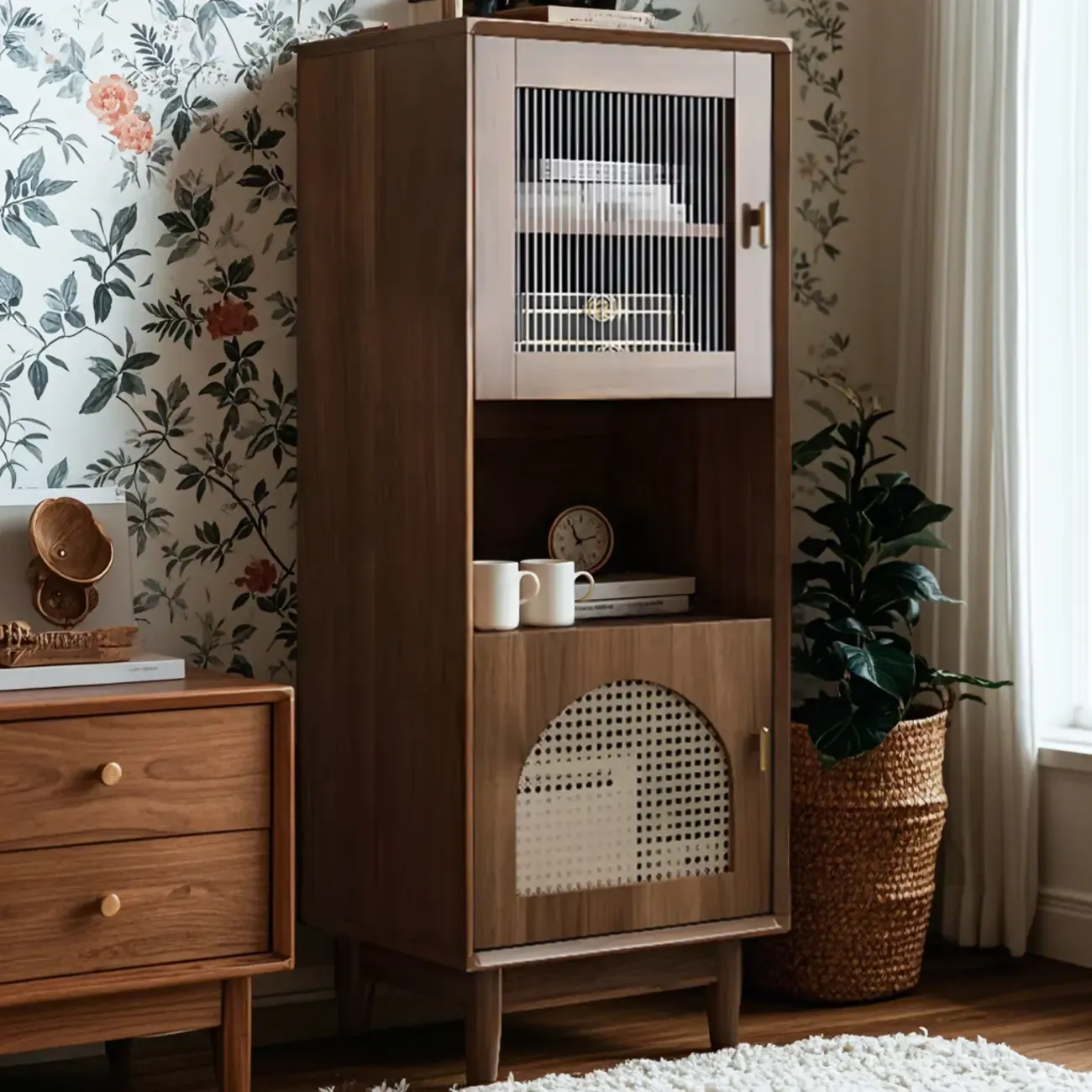 Modern Rectangle Solid Wood Accent Cabinet for Indoor Use